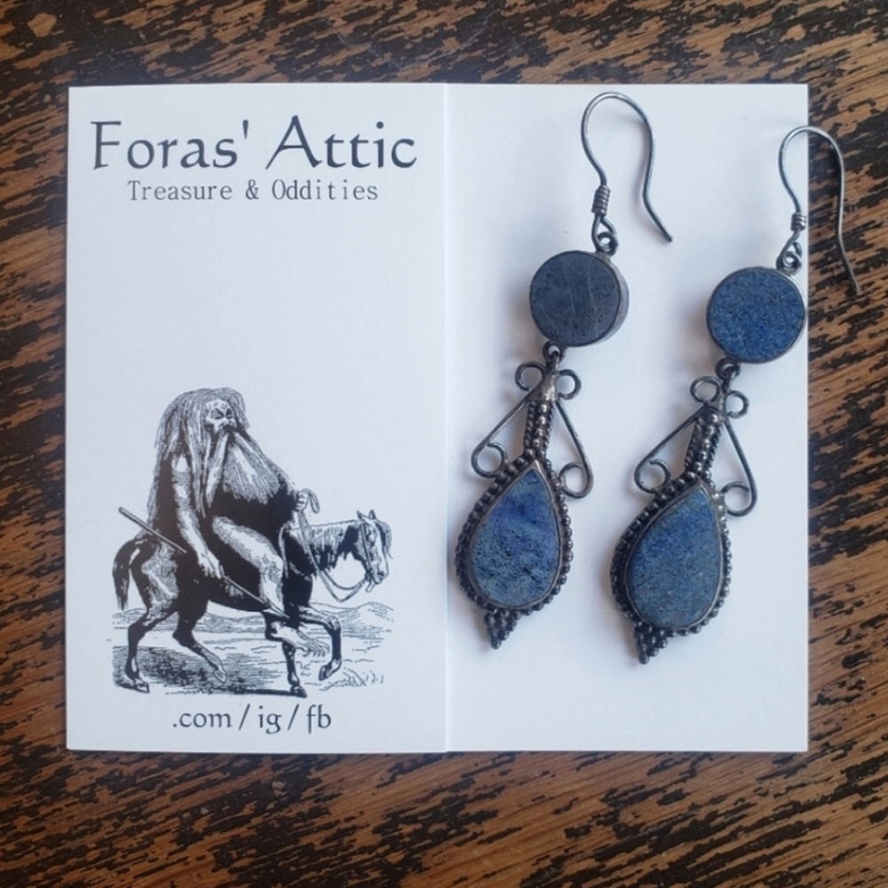 Lapis & Sterling Silver Dangle Hanging Earingd